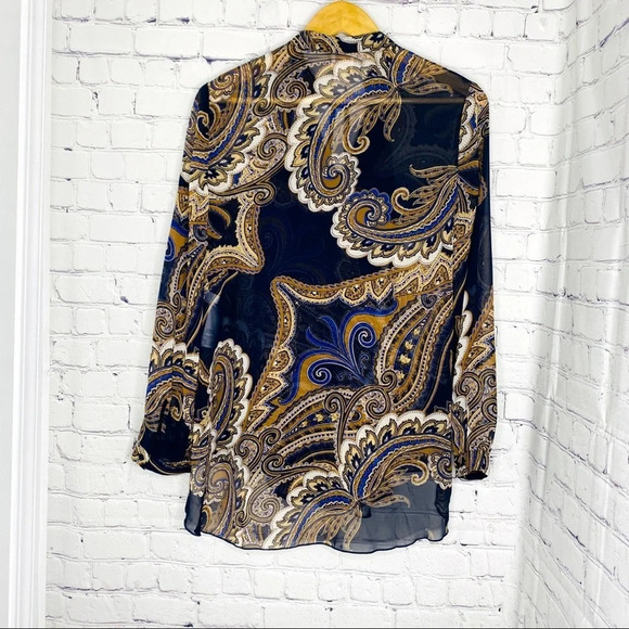 Chico's Blue Brown Paisley Expressions Drama Top Blouse Size Small - Picture 11 of 14